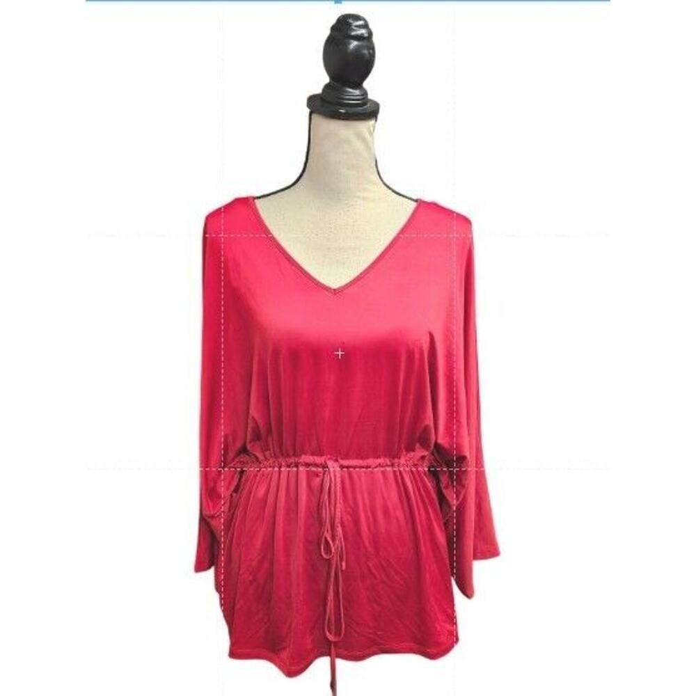 Cyrus‎ Womens Dolman Sleeve Top Size Large Red V-Neck Office Vibrant Drawstring